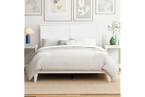 ComfIQ Serene Farmhouse Style Wood Bed in Queen Size with Chevron Scoring Headboard, Coastal Modern Design, Sturdy, Easy Assembly, Ample Underbed Storage, White Finish