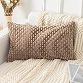 UGASA Soft Corduroy Decorative Pillow Cover 12x20 Inch Boho Striped Oblong Throw Pillow Cover Modern Home Decor for Sofa Living Room Couch Bed Light Brown, 1 Piece