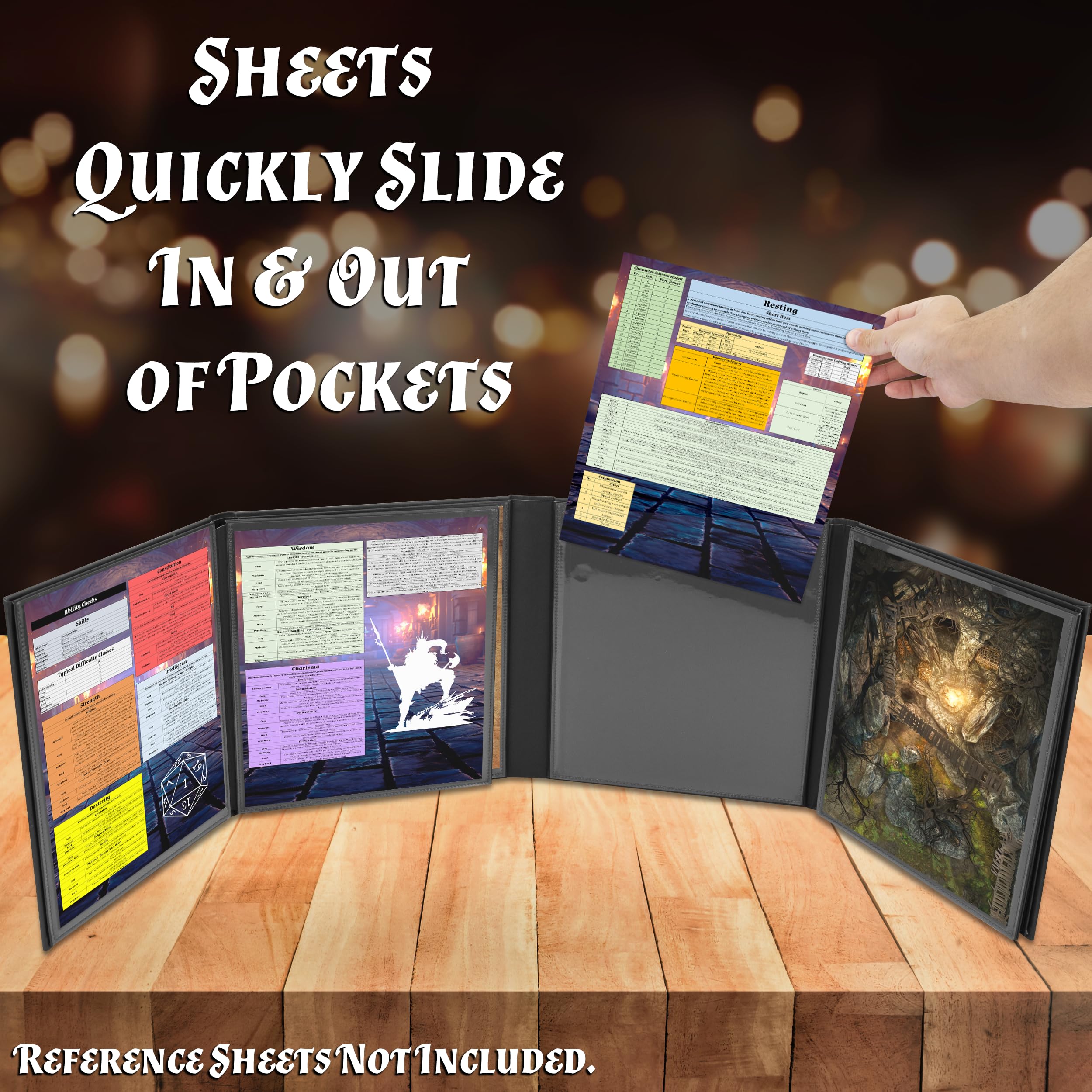 CASEMATIX DM Screen Faux Leather 8-Panel Deluxe GM Screen - Eight Panel Folding Dungeon Master Screen with 2 Swinging Panels and Wet Erase Pockets for TTRPGs - Inserts Not Included