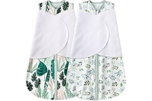 BSTOPPT Newborn Sleep Sack Baby Swaddle,3-6 Months,3-Way Adjustable Wearable Blanket,100% Rayon Cotton Swaddling sleeping bag，TOG 0.5（Banana&Leaf）
