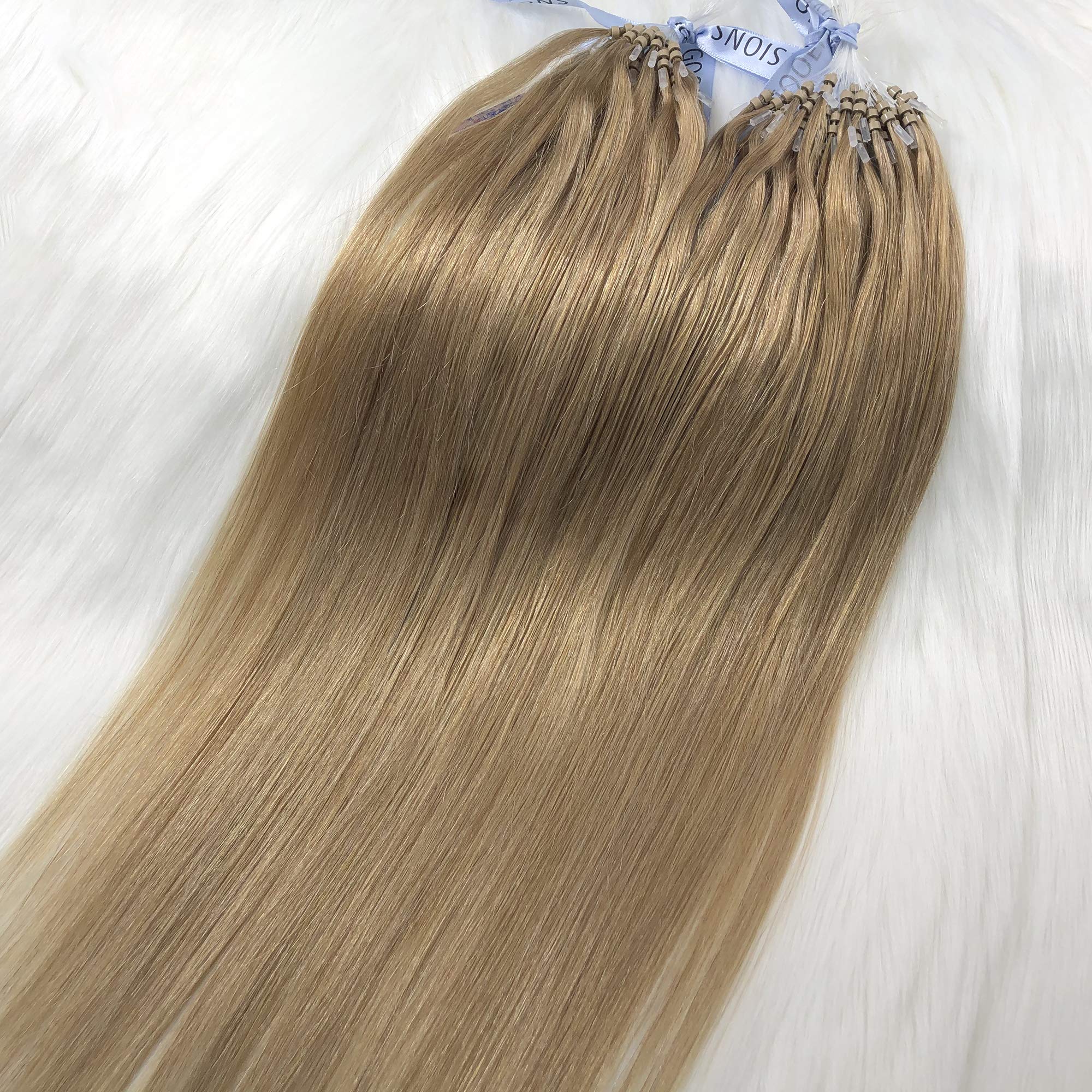 GOOFIT 22" Micro Loop Hair Extensions Real Human Hair Extensions Double Ring Beads - 1g/s 50s/pack - (22" #16 Honey Blonde)