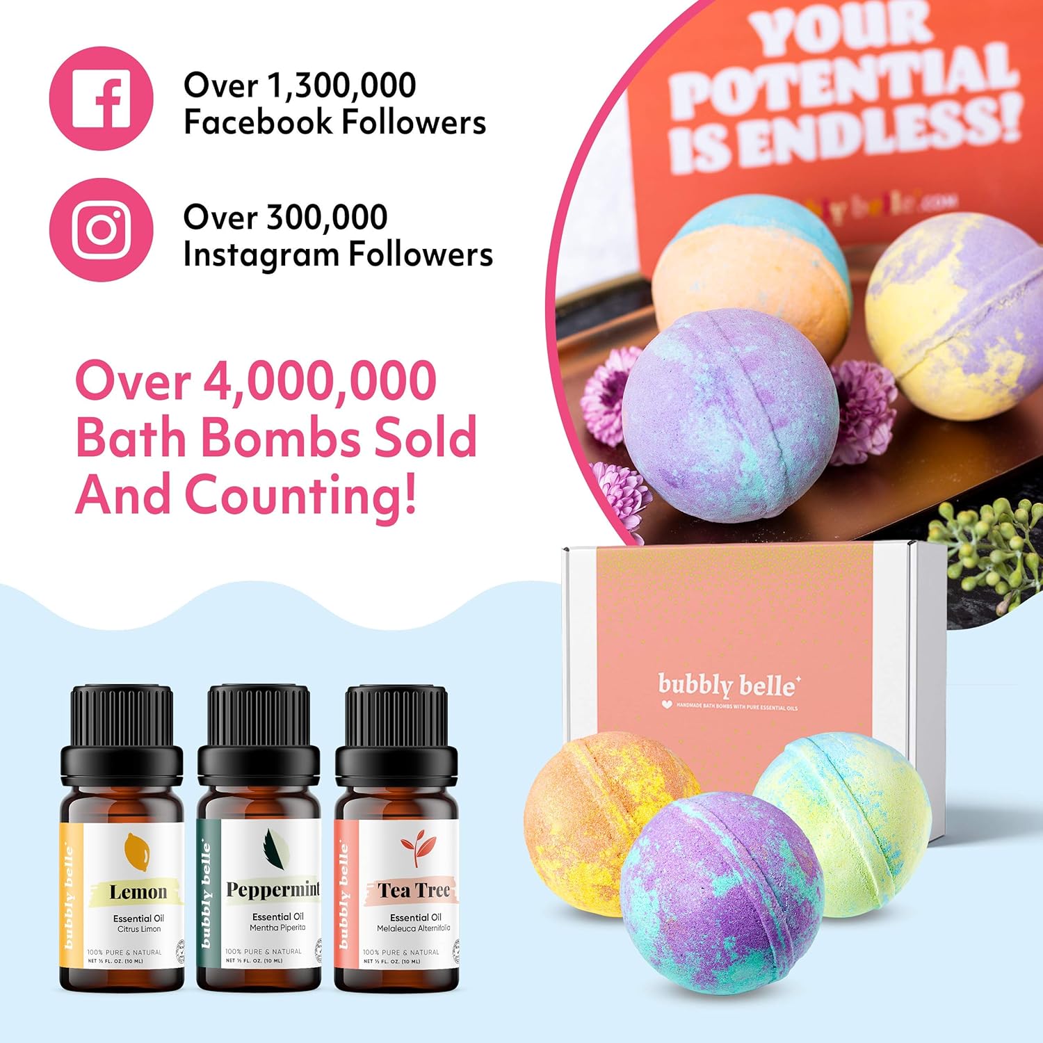 Bubbly Belle Bath Bombs Gift Set 12 Extra Large 5oz Fizzies with Pure Essential Oils, Coconut Oil, Epsom Salt, and Kaolin Clay, Kid Safe, Best Birthday Gift for Women, Mother, Christmas: Health & Personal Care