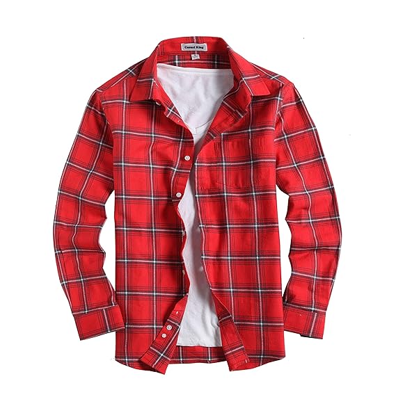 Buy Mens Flannel Shirts Long Sleeve Slim Fit Shirts (Red, XL) at Amazon.in