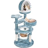 Yaheetech Cute Shark Cat Tree for Kittens, Multi-Level Small Blue Tower | Plush-and-sisal Shark Condo, Hammock, and Perches Give Kittens and Small Cats Sturdy, Easy-to-build Spots to Climb and Nap