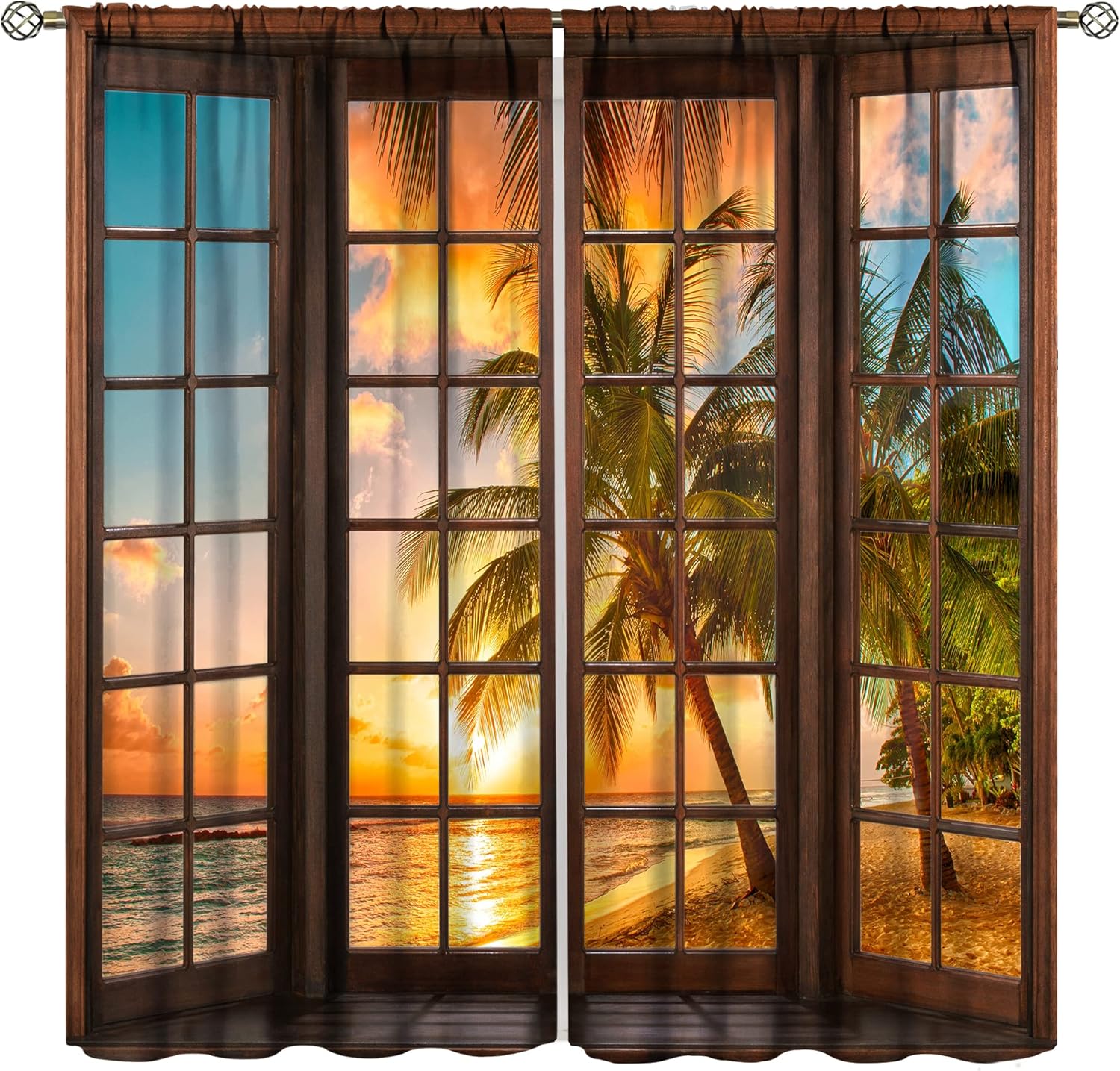 Outdoor Curtains - Landscape Curtains,Beach Sea Coconut Trees Natural Landscape Rustic Window Curtains Bedroom Living Room Kitchen Cafe 42x45 Inch