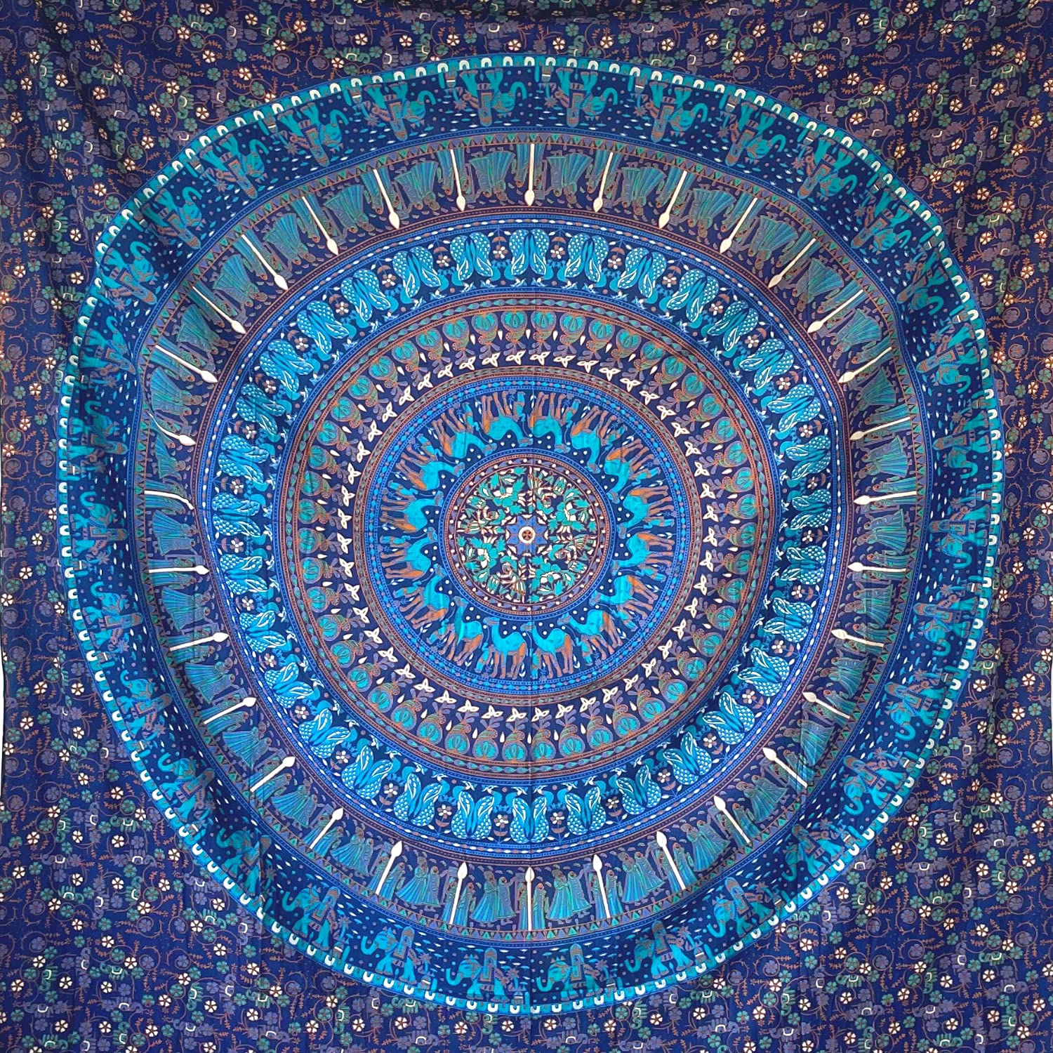MOMOMUS Mandala Tapestry Wall Hanging - 100% Cotton Indian Art - Tapestry for Bedroom Aesthetic, and Wall Tapestry Hanging - Blue, 210x230 cm