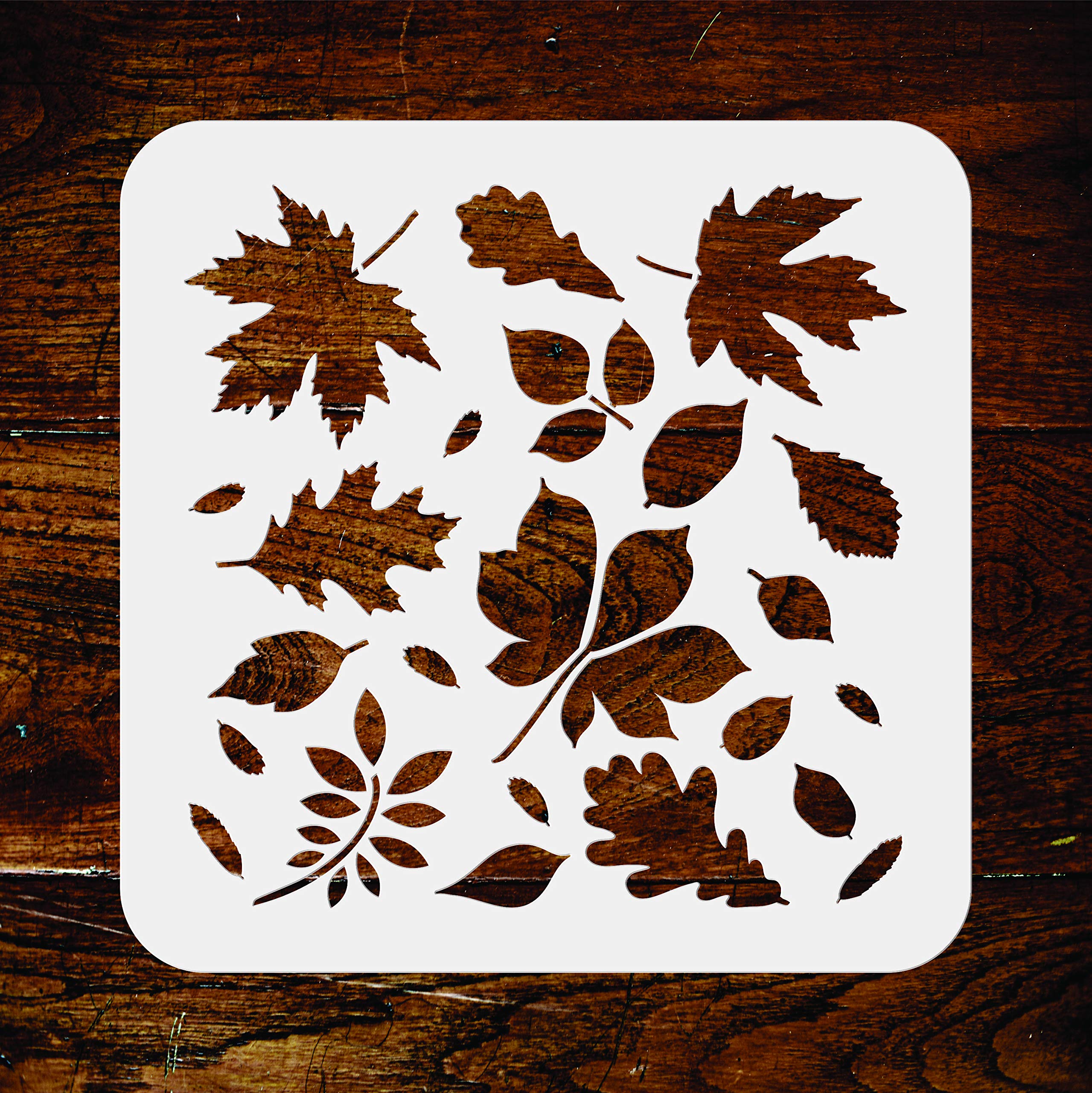 Leaves Stencil - 16.5 x 16.5 cm - Reusable Autumn Fall Leaf Flora Wall Stencil Template