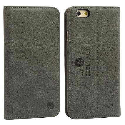 EDELHAUT Ledertasche für iPhone 6S und iPhone 6 mit unsichtbarem Magnetverschluss in grau - Tasche Echt-Leder