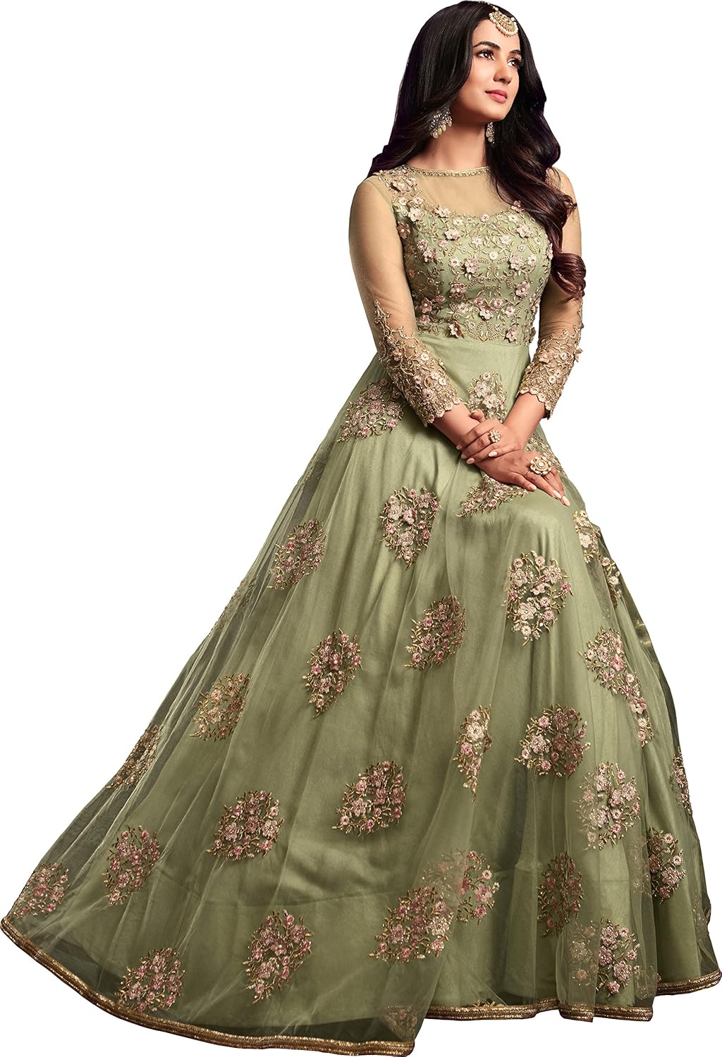 amiira women's net anarkali gown