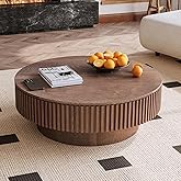 39'' Round Coffee Table with Storage, Modern Wooden Coffee Table | with Solid Wood Veneered, Circle Center Table Accent Tea Table for Living Room Apartment Walnut