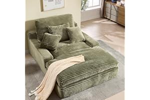 IHDKO Oversized Chaise Lounge Chair Indoor - 75" Corduroy Lounge Sofa Comfy Upholstered Sleeper Sofa Couch with Throw Pillows, Fluffy Reading Chair Bed for Living Room, Green