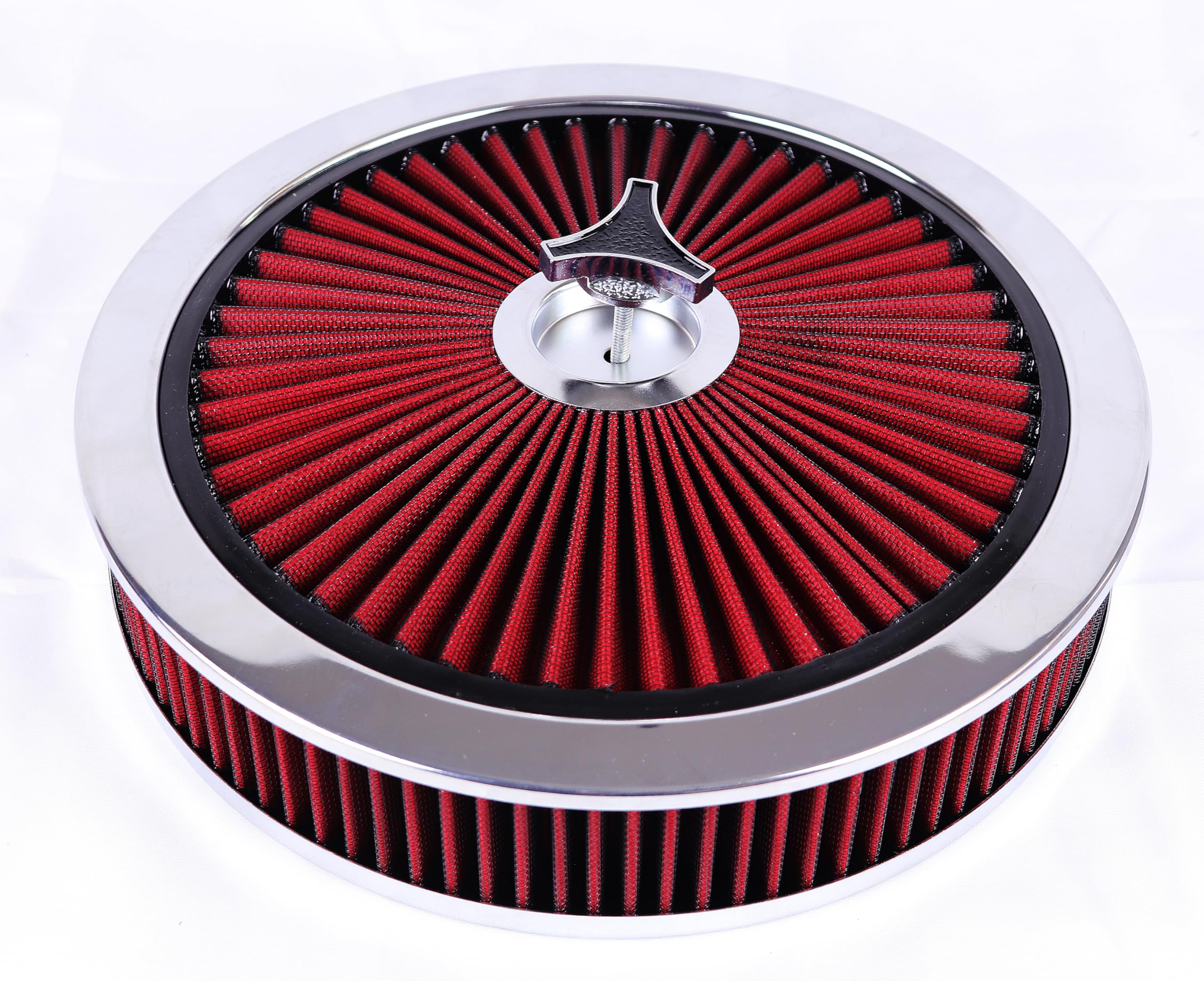 Photo 1 of JGhyperX Round 14"x3" Air Cleaner Filter Assembly Kit Compatible with GMC Chevy Ford Chryler Dodge V8 Black 5-1/8" Carb Neck w/Flow-Thru Lid High Flow Chrome 4330CR
