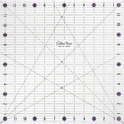 The Quilted Bear Quilting Rulers Transparent 12.5 x 12.5 inch Non-Slip