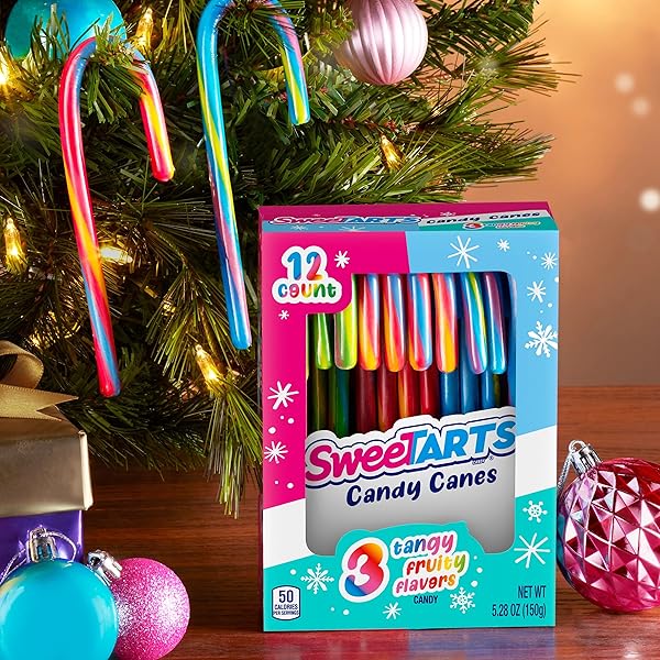 SWEETARTS HOLIDAY CANDY CANES, 12CT BOX – INDIVIDUALLY WRAPPED HOLIDAY CLASSIC, PERFECT FOR STOCKING STUFFERS, HOLIDAY GIFTING AND DECORATING