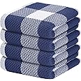 Mordimy 100% Cotton Waffle Weave Check Plaid Kitchen Towels, 13 x 28 Inches, Super Soft and Absorbent Kitchen Dish Towels, 4-
