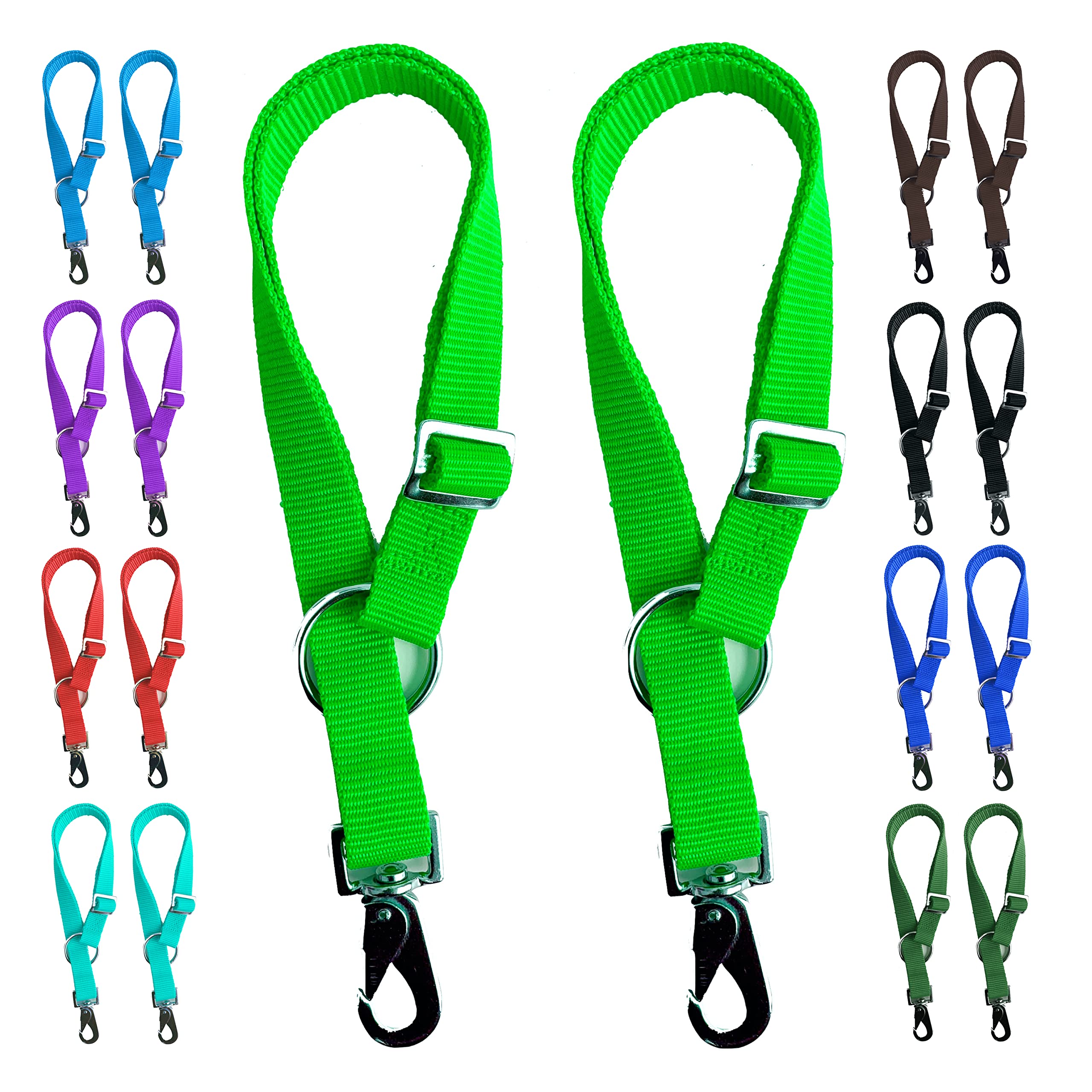 Majestic Ally Pack of 2 Horse Water Bucket Strap Hangers - Adjustable 18” to 30” Length – Practical and Easy Design for Indoor or Outdoor Use (Light Green)