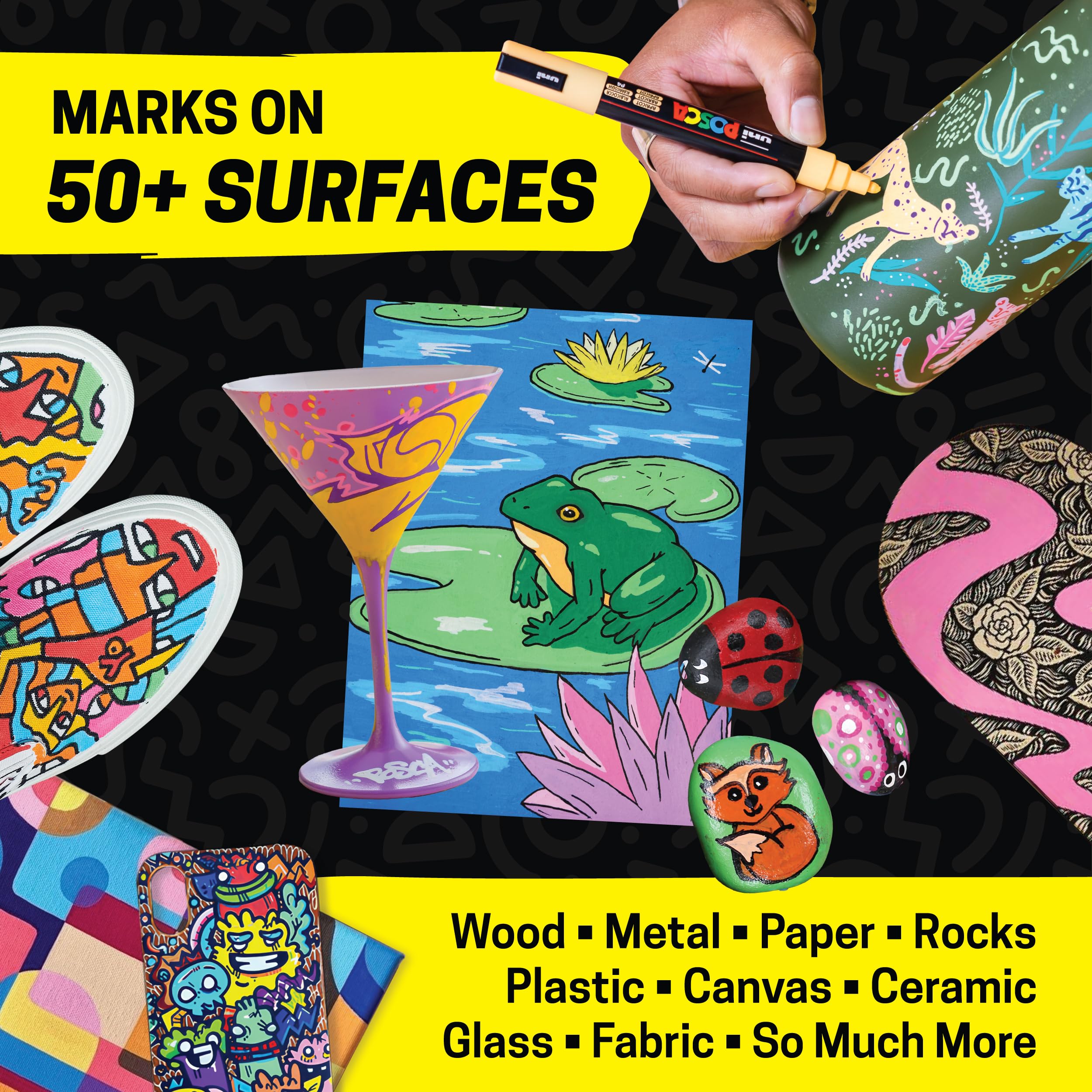 Posca Paint Art Markers, Set of 15 5M Medium Acrylic Markers with Reversible Tips, Artist Recommended Paint Pens for Gifts, Decorations, Fabric, Metal, Windows, Wood and Canvas