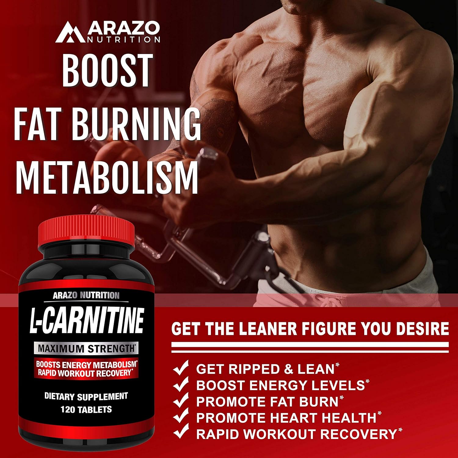 Super Strength L-Carnitine 1000MG Servings Plus Calcium for Boosted Metabolism and Improved Muscle Gain - Arazo Nutrition USA: Health & Personal Care