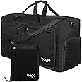 Bago Large Foldable Duffel Bags for Traveling Women & Men - 80L Packable Duffle Bag for Travel with Shoe Compartment - Water Repellant, Heavy Duty, Lightweight Folding & Collapsible (All Black)