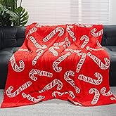 Christmas Candy Cane Throw Blanket, Soft Red Christmas Blanket Cozy Decorative Holiday Throw Blanket for Couch Sofa and Bed Decor Bedding Throw for Xmas, 51x63 inches