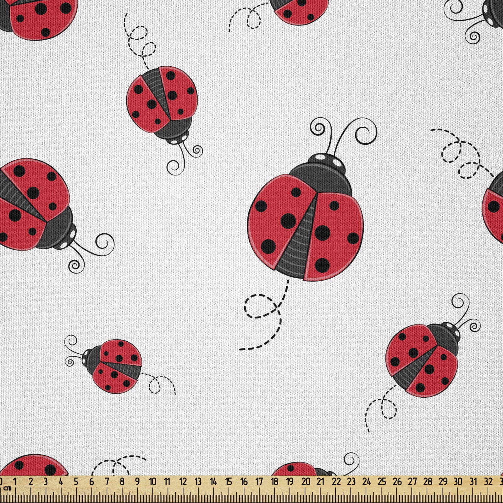 ABAKUHAUS Ladybugs Fabric by The Yard, Ladybug Dotted Wings Swirls and Curves Pattern Animal, Microfiber Fabric for Arts and Crafts Textiles Decor, 1M (230x100cm), White Black