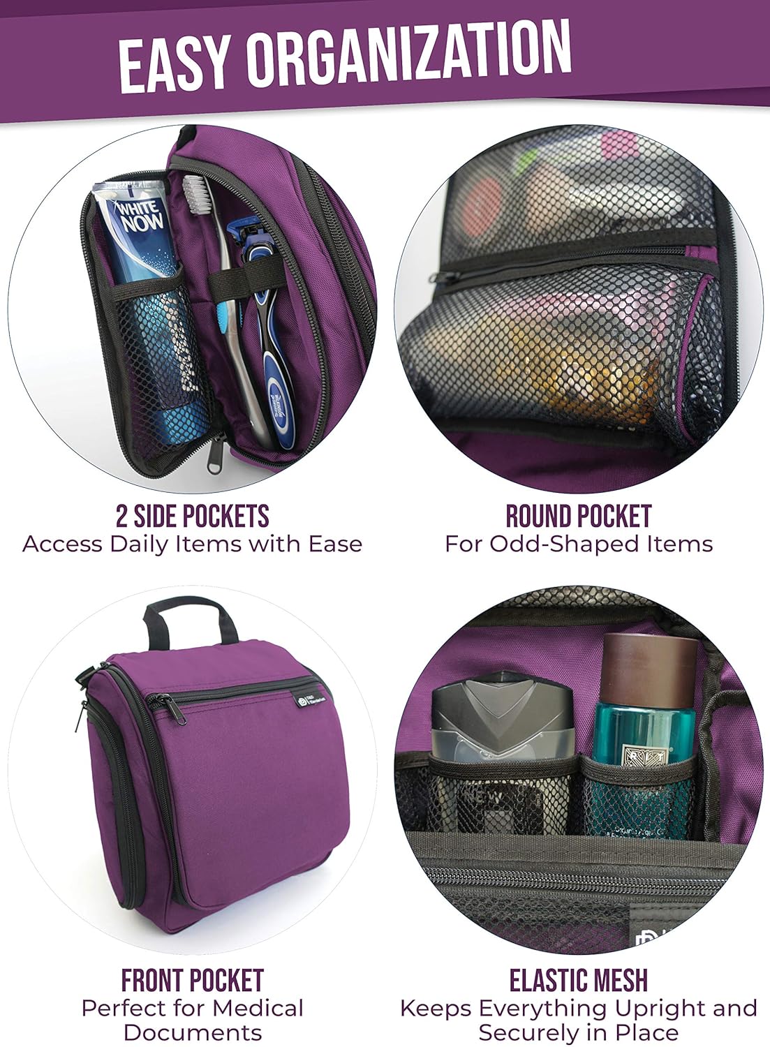 Hanging Travel Toiletry Bag for Women – Large Cosmetics, Makeup and Toiletries Organizer Kit with 19 Compartments, YKK Zippers, XXL Metal Swivel Hook, Water-Resistant Nylon, with Gift Box