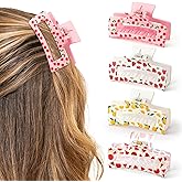 PANTIDE 4Pcs Fruit Hair Claw Clips for Women Girls - Summer Fruit Cherry Strawberry Rectangle Nonslip Banana Hair Clips, Thin Thick Short Long Curly Accessories, Mother’s Day Birthday Party Favor Gift