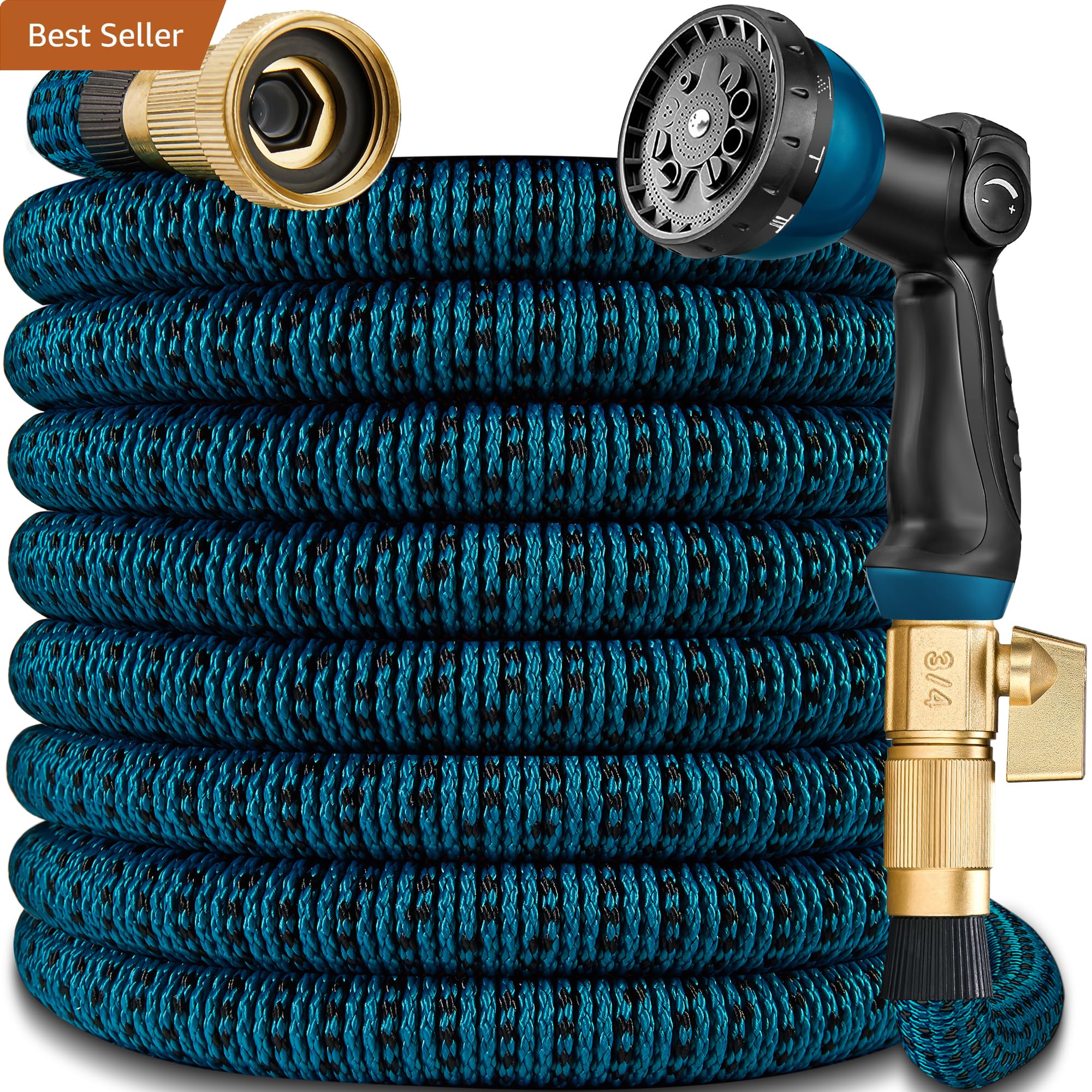 Photo 1 of 75 FT Expandable Garden Hose – 2025 New Flexible Garden Hose with 10-Function Spray Gun, Heavy-Duty Strength 3750D, Pure Brass 3/4” Fittings – Lightweight, Durable, and Kink-Free(Blue Black)