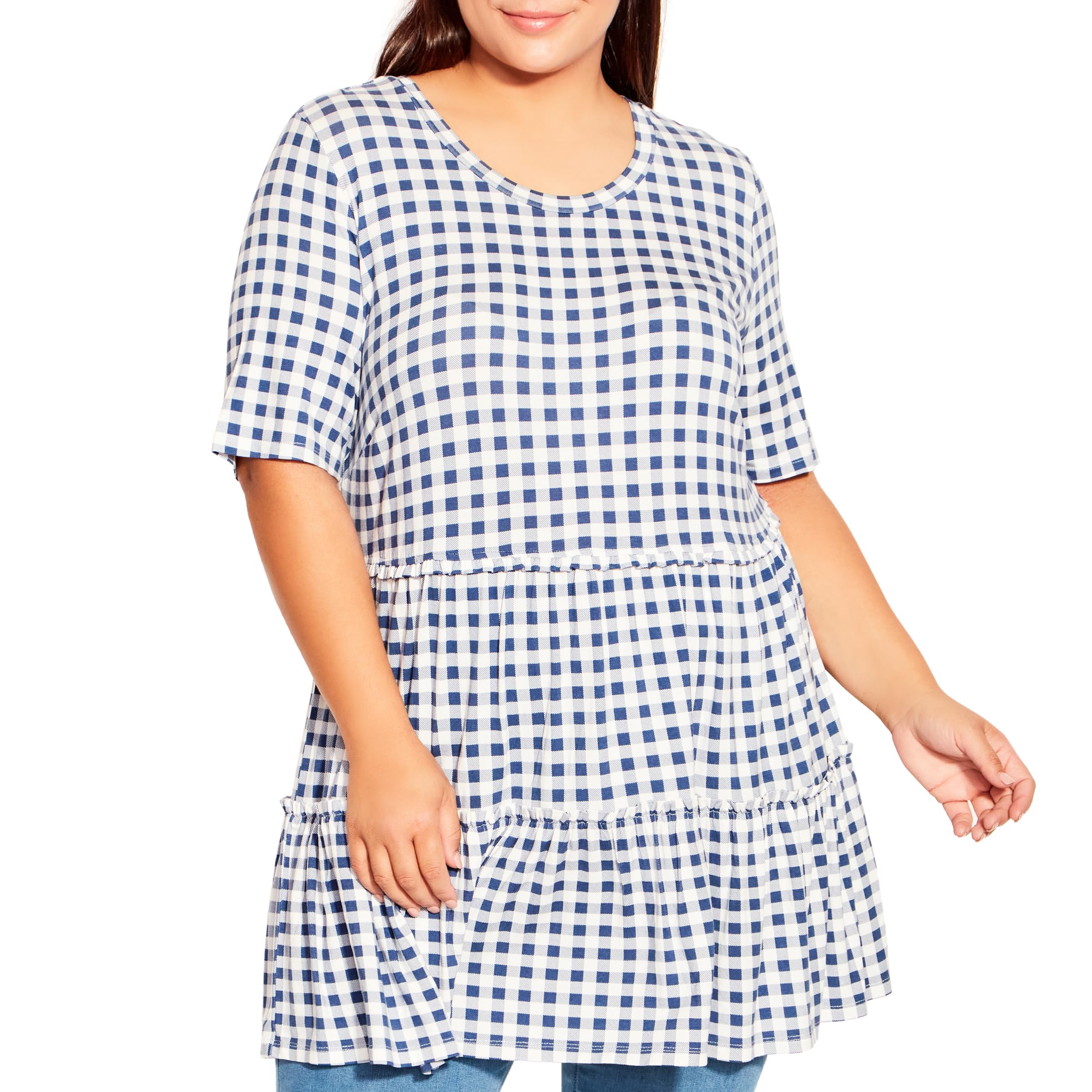 Avenue Plus Size Tunic GUS Gingham, in INGIDO/White, Size, 2628