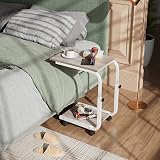 SIMPDIY Height Adjustable Side Table with 4 Wheels White Oak Iron view 9