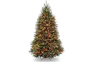 National Tree Company Pre-Lit Artificial Full Christmas Tree, Green, Dunhill Fir, Multicolor Lights, Includes Stand, 6.5 Feet