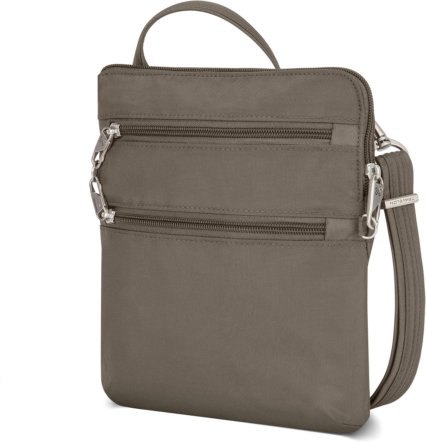 Travelon Anti-Theft Classic Slim Dbl Zip Crossbody Bag, Nutmeg