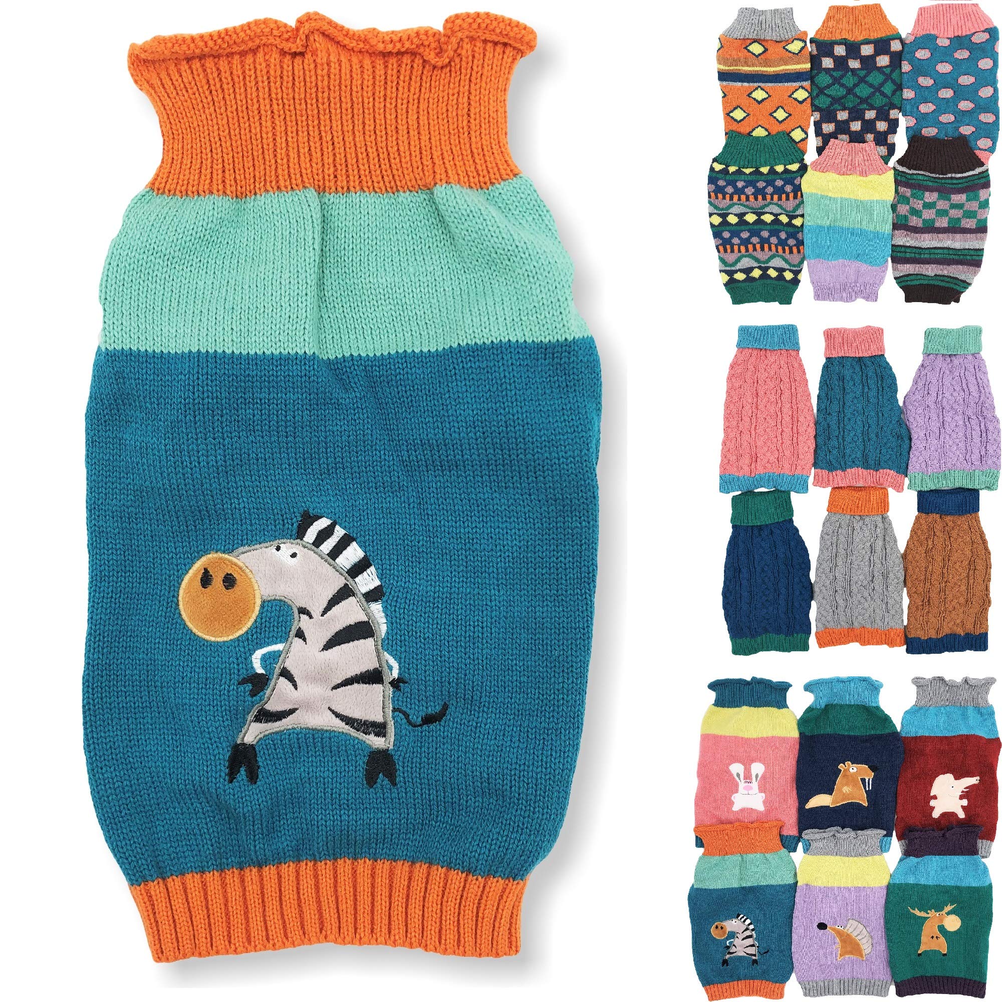 Dog Sweater Knitted Fashion Warm Soft Winter Clothes for Small Large Pet Cat Puppy (M: Length - 15", Zebra)