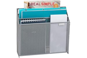Mind Reader Vertical File Storage, Desktop Organizer, Wall Mount, Office, Metal Mesh, 12.5" L x 3.75" W x 11.5" H, Silver