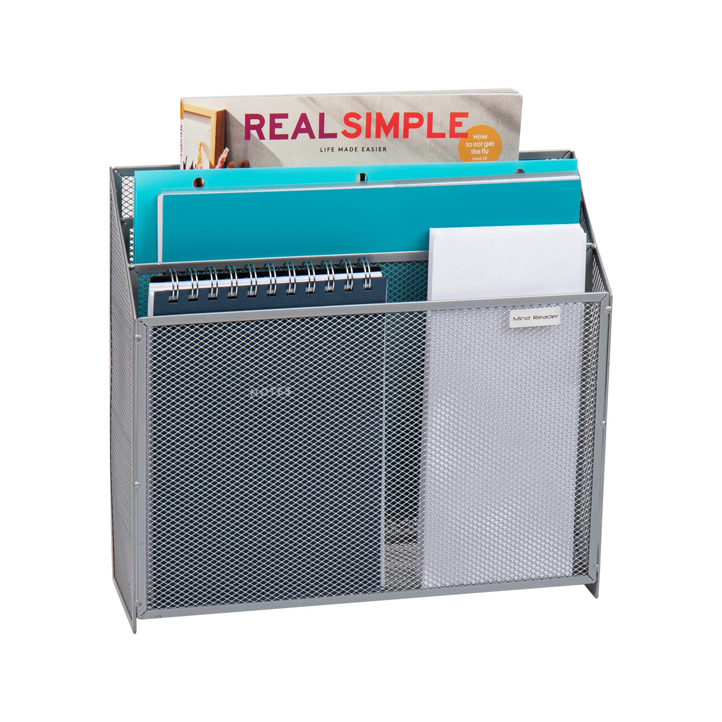 Mind Reader WAFIST3-SIL Mesh File Holder 3 Tier Vertical Mount/Hanging Office Wall Folder Organization, Silver 3 Comp