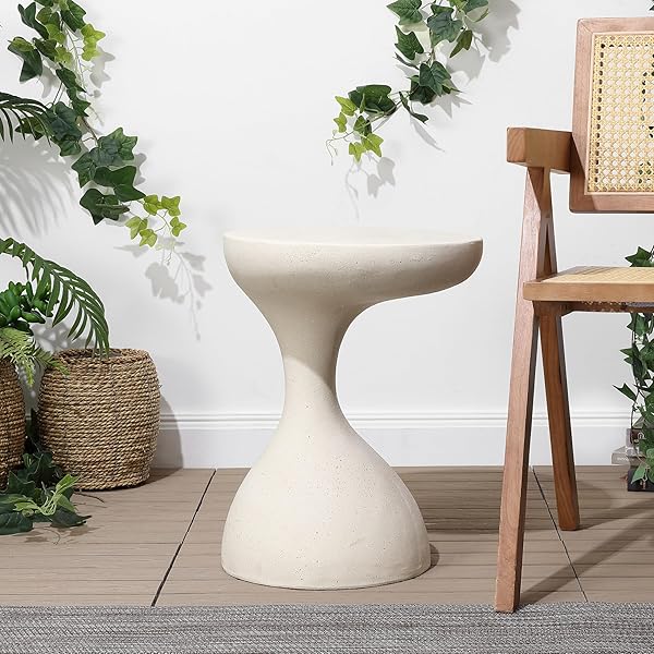 JONATHAN Y TBL1110B BORACAY 19.75″ MODERN MINIMALIST INDOOR/OUTDOOR RESIN DRINK TABLE, PEDESTAL, CONTEMPORARY, MID-CENTURY, ART DECO, BOHEMIAN, PATIO, GARDEN, BATHROOM, LIVING ROOM, CREAM TERRAZZO