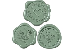 Uwilowe 60 Pcs Dark Sage Green Wax Seal Stickers Self-Adhesive Envelope Seals Stamp Stickers, Perfect for Wedding Invitations Seating Chart Christmas Gift Wrapping 3 Designs in 1 Pack