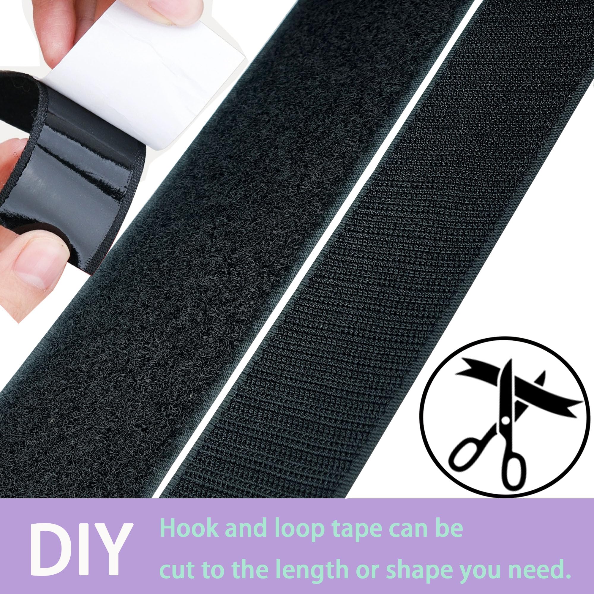 2 Inch x33 Feet Adhesive Hook and Loop Tape,Nylon Heavy Duty Tape Fasteners,Black Double Sided Self Adhesive Interlocking Tape Can Be Used to Fix Screen Window Sofa Cushions Carpet Wall Hanging