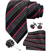 GUSLESON 3.15"(8cm) Mens Stripe Tie and Lapel Pin Necktie Hankerchief Cufflinks Set for Men