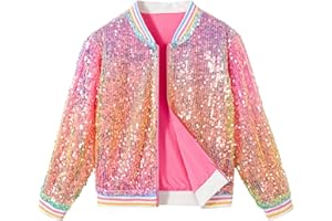 LOLANTA Girls Sequin Jacket, Long Sleeve Kids Bomber Coats with Pockets, Spring Fall Outfits for 4-15 Years