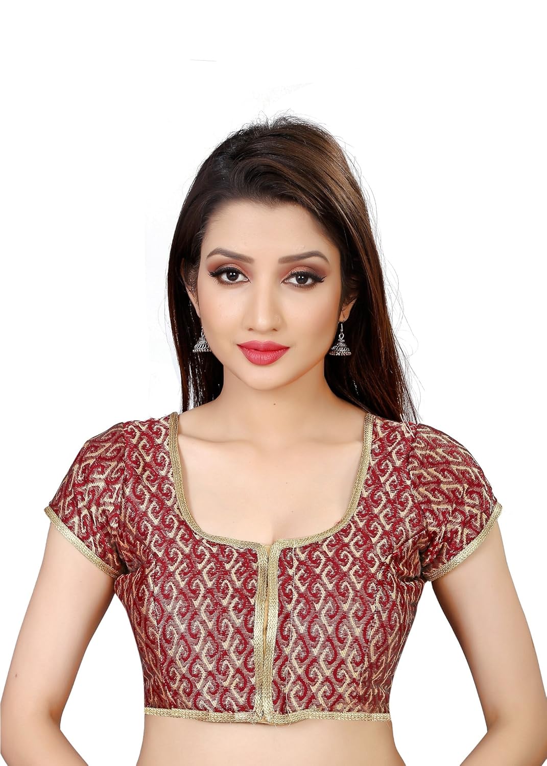 spangel fashion women's print round neck women's ready made saree's blouse