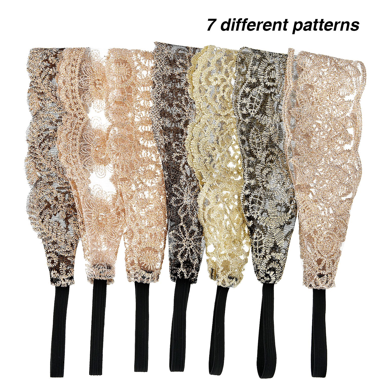 7 Pieces Lace Headbands Women Girls Stretch Headband Elegant Wide Headwrap Hair Turban Accessories : Beauty