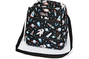 Tilami Lunch Bags Insulated Adjustable Strap Zipper, Two Compartments Cooler Bags, Bento Bags for Kids Toddlers, Astronaut