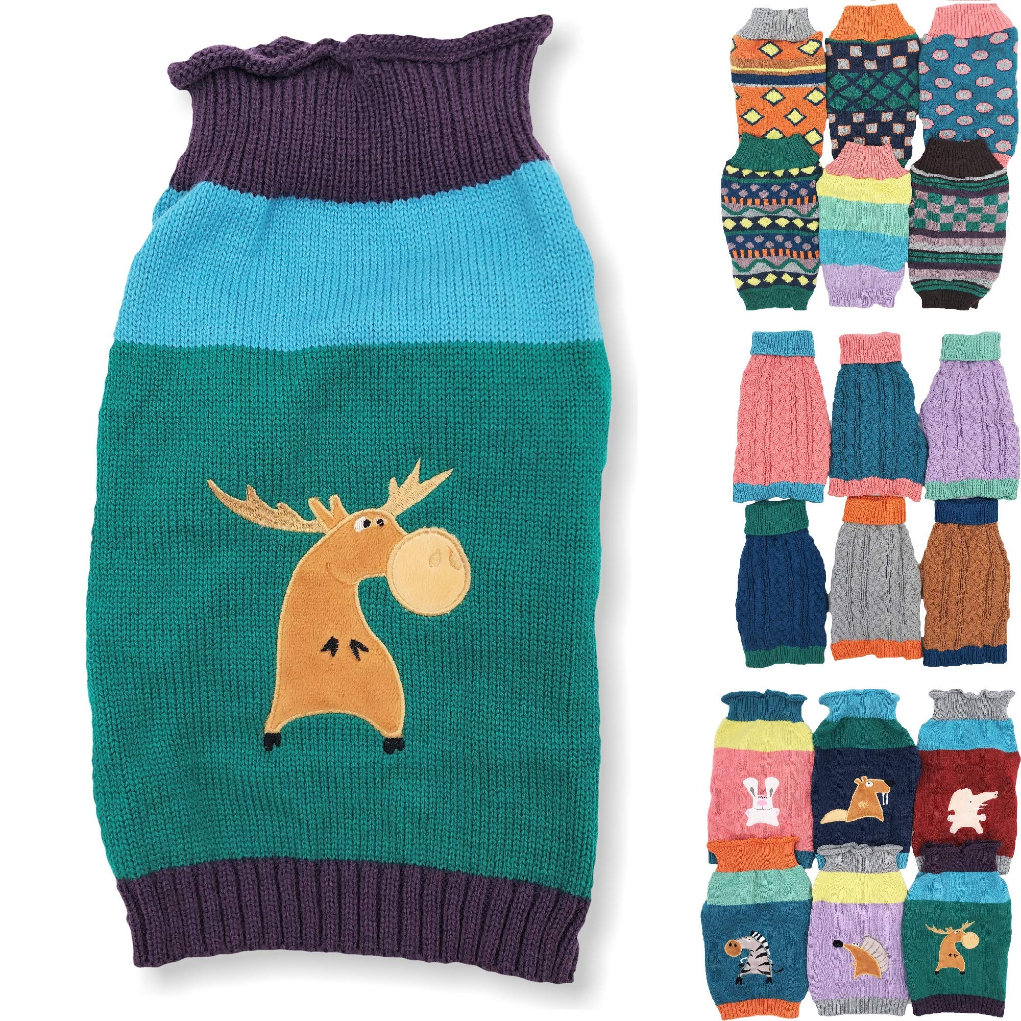 Dog Sweater Knitted Fashion Warm Soft Winter Clothes for Small Large Pet Cat Puppy (XL: Length - 22", Moose)