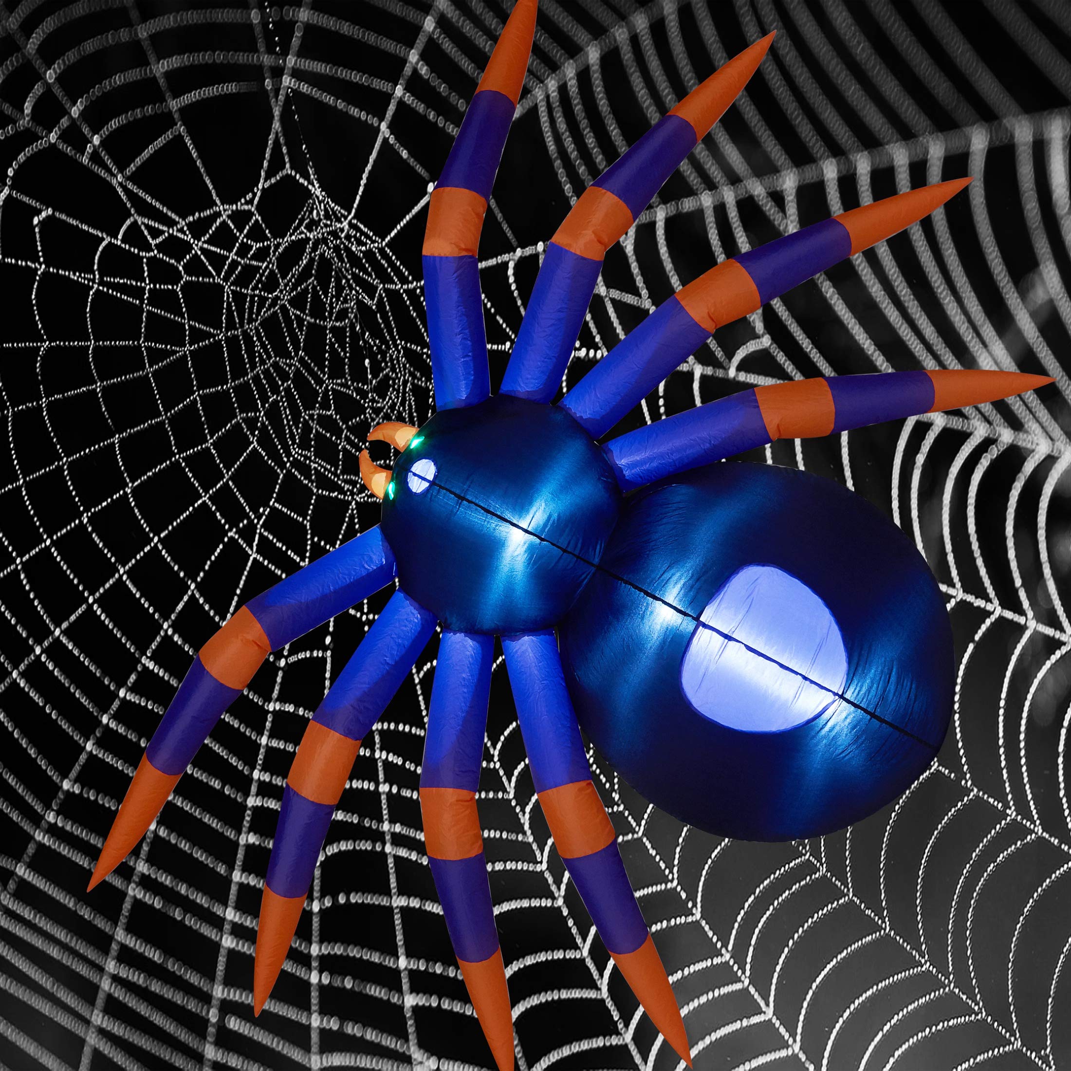 Photo 1 of ATDAWN 8 Ft Halloween Inflatable Spider, Giant Blow Up Spider with LED Lights (Black & Purple & Orange)