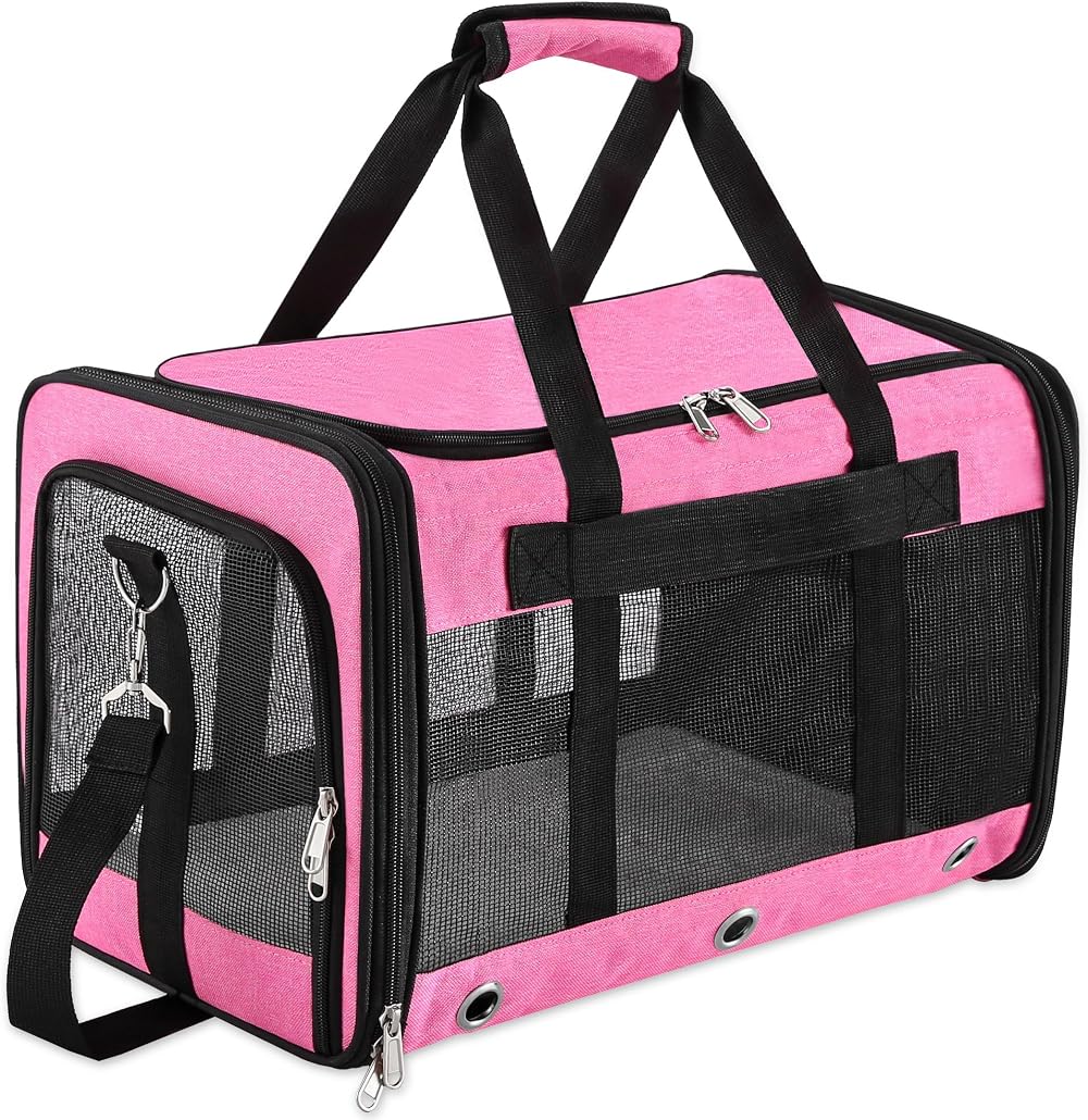 GRTLPOK Soft Sided Cat Dog Carrier Bag Pink M Airline Approved 17 lbs
