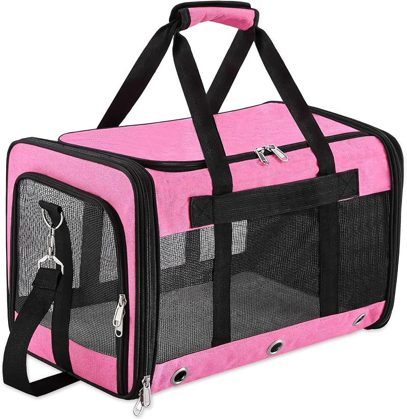 GRTLPOK Soft Sided Cat Dog Carrier Bag Pink M Airline Approved 17 lbs