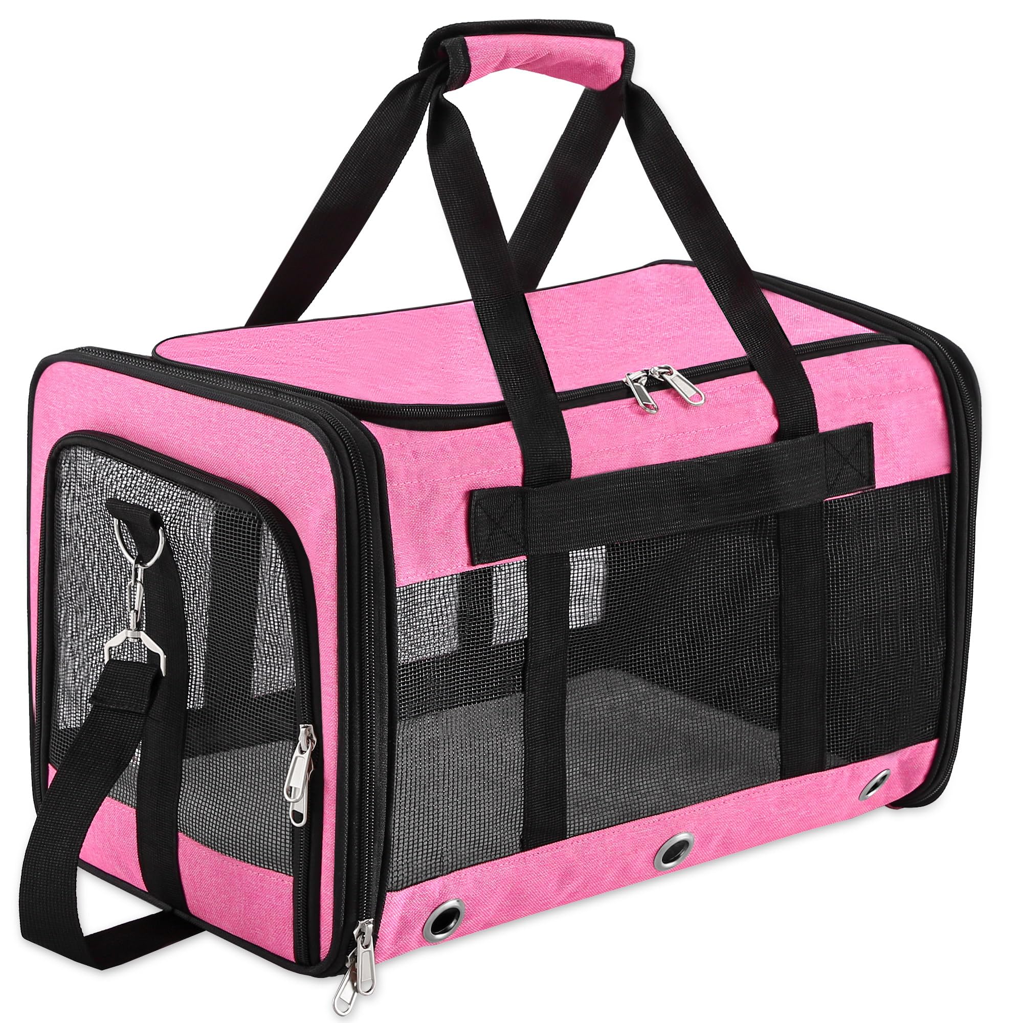 Photo 1 of Soft Sided Cat/Dog Carrier,Collapsible Pets Travel Carriers for Pet/Puppy with Shoulder Strap & Removable Mat,Mesh Top Load Small Dogs/Cats Carry Bag Up to 17 Lbs TSA Airline Approved?Pink,M?