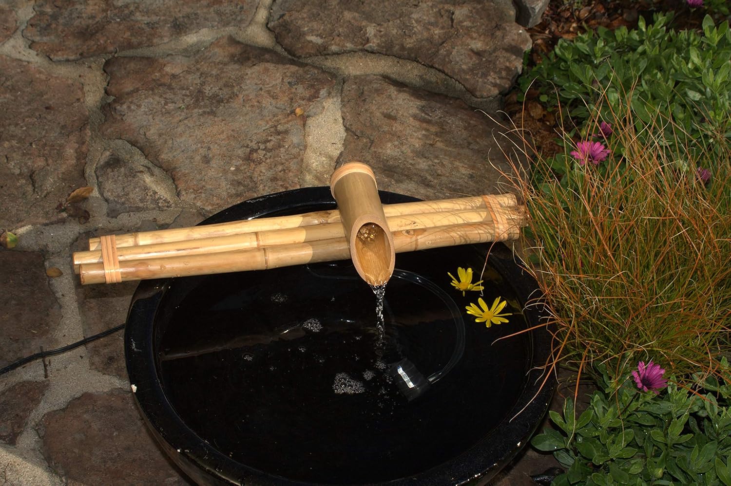 Bamboo Accents Water Fountain & Pump Kit – 18 inch, 3 Arm Style Split-Resistant All Natural Bamboo – DIY Indoor/Outdoor Zen Garden - Fits 15-30 inch Bowl (not Included) : Outdoor Fountain Accessories : Garden & Outdoor