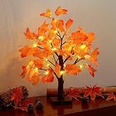 woohaha Lighted Maple Fall Tree Autumn Thanksgiving Tabletop Decor | 24LED battery with timer, Light Up artificial maple tree for autumn harvest Xmas indoor home Bedrom party Decorations